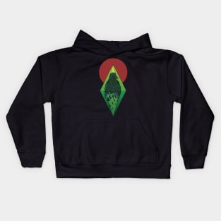 Geometric Crow in a diamond (tattoo style- Color version) Kids Hoodie